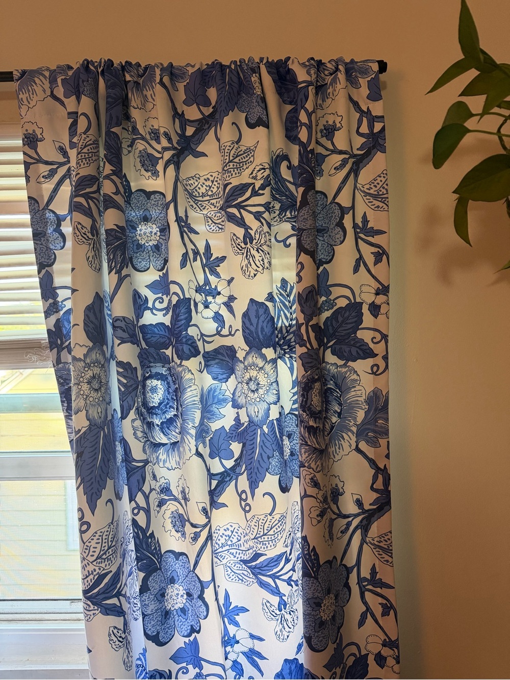 Blue Botanical Floral Curtain Panel